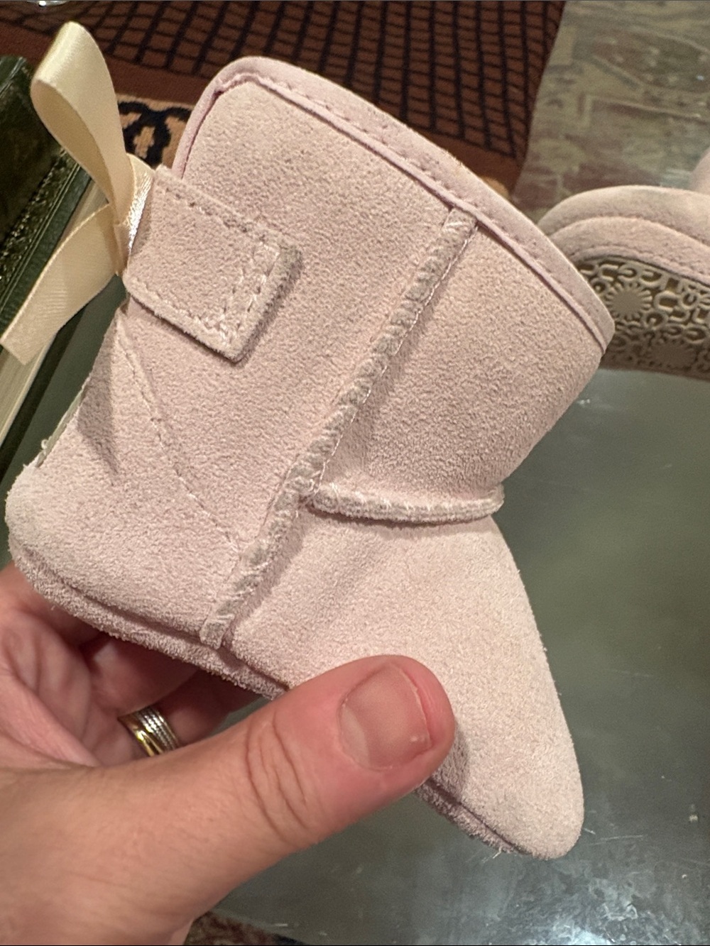 UGG Pink Suede Toddler Slip On Booties Boots